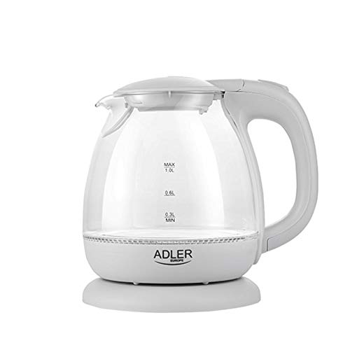 ADLER AD 1283G Wasserkocher aus Glas und Kunstoff, 1L, 1100 W, LED Beleuchtung, Glaswasserkocher für Tee, mit Kalkfilter… – Bild 3