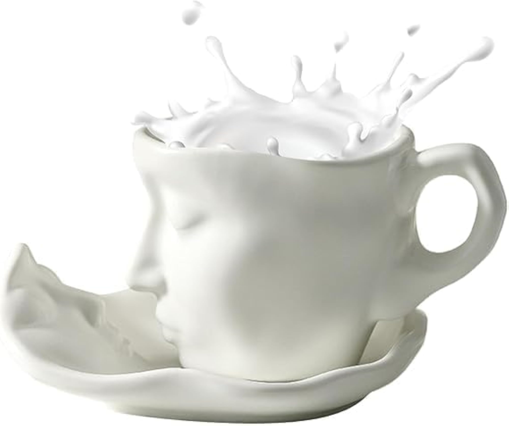 Unique Face Coffee Cup Set, Artistic Ceramic Mug with Saucer