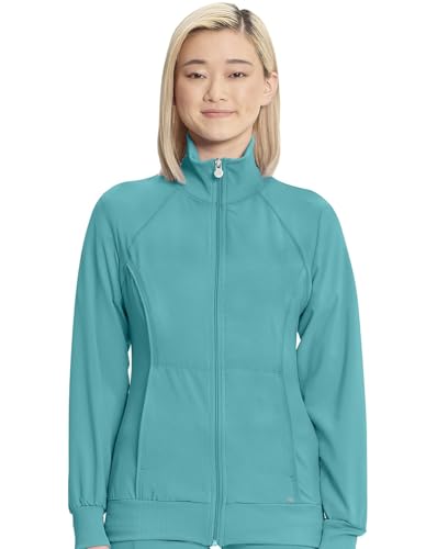 Cherokee Infinity Zip Front Scrub Jackets for Women, 4-Way Stretch Fabric 2391A, M, Teal Blue