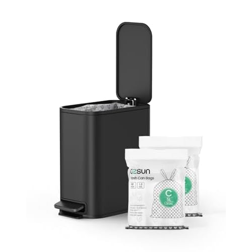 Cesun 90pcs 1.3 Gallon Tailored Trash Bags and Bathroom Trash Can (Black)