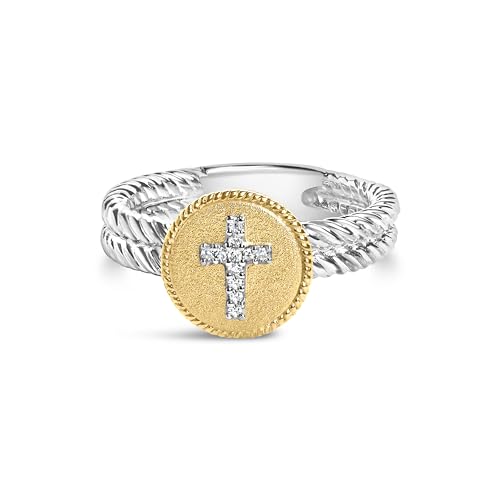 Haus of Brilliance 18K Yellow Gold Plated .925 Sterling Silver Diamond Cross Ring with Satin Finish (I-J Color, SI1-SI2 Clarity) - Ring Size 8