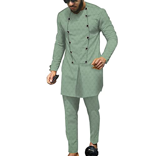 African 2 Piece Set for Men Printed Blazer and Pants Dashiki Outwear Ankara Coats Wax Outfits Pockets Dress Suit