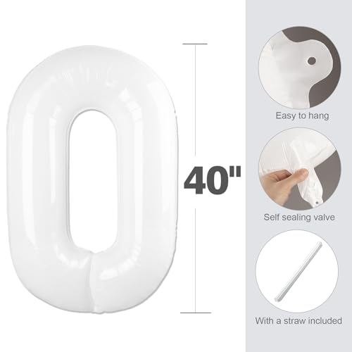 Image of Number Balloons White 3 Balloon 40 inch for 3rd Birthday Party Decoration | Saturated Color, Large 40 inch, With Inflation Straw & Hanging Hole, Great for Bridal Party, Wedding, Thanksgiving, Christmas