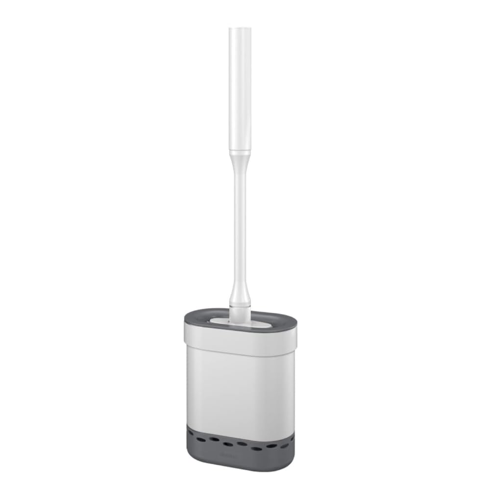 Metaltex Cleany Silicone Toilet Brush with Holder, White Toilet Brush Set with Ergonomic Handle, Efficient Toilet Brush and Holder - Modern Bathroom Accessory