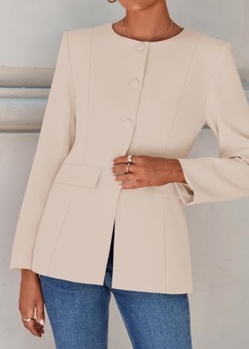 Lazysmile Women's Lined Crewneck Button Down Blazer (Various) - image 5