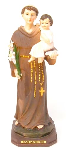 Genérico Estatua Religiosa San Antonio, Figura Decorativa en Resina Marrón con Base, 21 cm, Artesanía Devocional para Hogar
