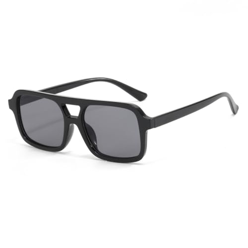 Lunettes de soleil rétro à double faisceau LVTFCO pour femmes noir gris