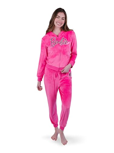 Barbie Logo Velour Matching Family Zip Up Hoodie and Jogger Pants Outfit Set Womens Medium