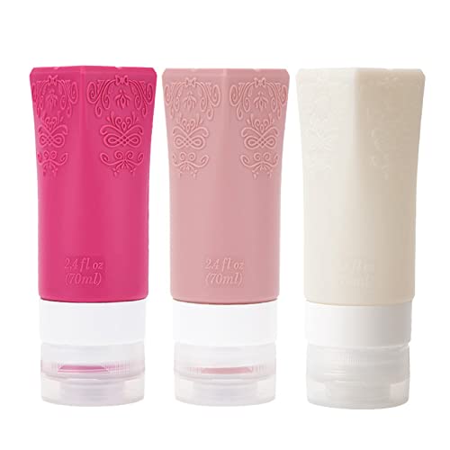 3個セット トラベルボトル 漏れ防止 シリコン 70ml 小分けボトル プリントの花柄 詰め替えボトル 詰め替え容器 化粧水、クリーム、シャンプー、コンディショナー、リキッド用 出張 旅行用 乳液ボトル 化粧品ボトル 3色 トラベルコンテナ トラベルアクセ