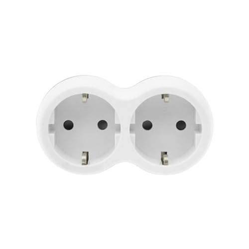 Doppel‑Steckdosenadapter, SCHUKO, Weiß-Grau