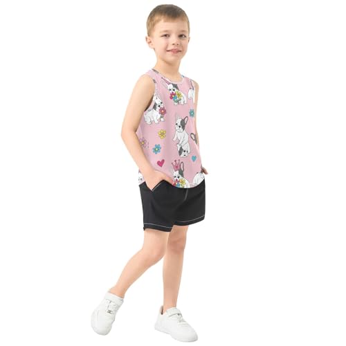 J JOYSAY Bulldog Flower Heart Boys Tank Top Sleeveless Muscle Shirts Quick Dry Active Sport Workout Kids T-Shirts 3-15T4