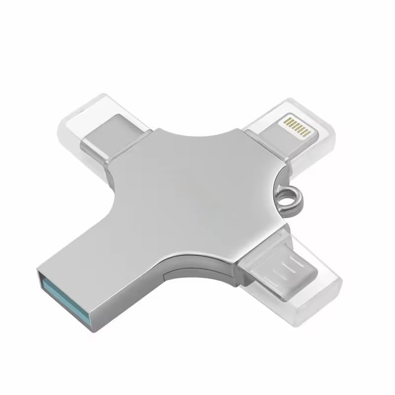 Image of 2TB 4-in-1 USB Flash Drive, Multi-Port Adapter with Lightning, Type-C, Micro USB Connectors, Silver