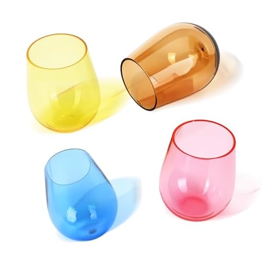 Lily's Home Unbreakable Poolside Acrylic Stemless Wine Glasses and Water Tumblers, Made of Shatterproof Plastic and Ideal for Indoor and Outdoor Use, Reusable. Mixed Colors. 14 Oz. - Set of 4