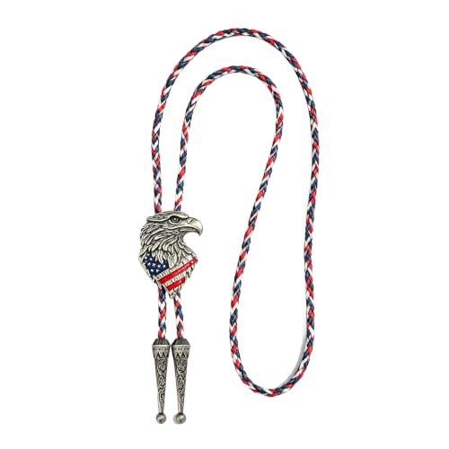 Image of USA 250th Anniversary Western Cowboy Patriotic Eagle Bolo Tie | Premium braided leather, anti-tarnish alloy pendant, adjustable sliding clasp, patriotic bolo tie for USA 250th Anniversary