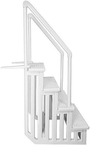 Aqua Select Anti-Slip in-Pool Steps | White | for Above Ground Swimming Pools | Can Mount to Decks 48" to 54" H | Safety Stairs Capacity Up to 300 lbs