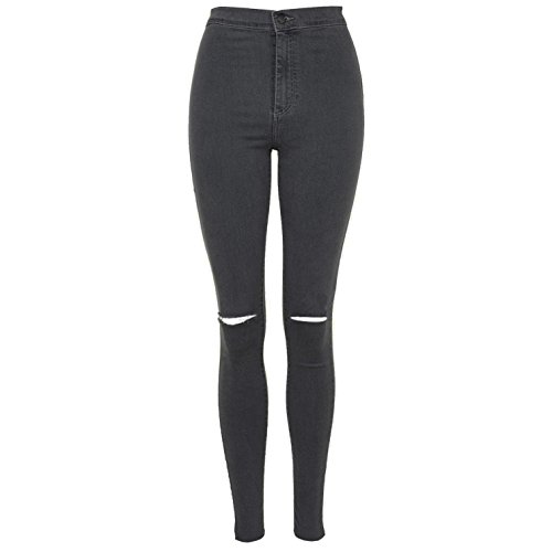 Image of Bess New Ladies Skinny High Waisted Tube Joni Jeans Jeggings Stretch Denim Knee Ripped Cut Out UK Size 6-16 (UK14 / EU42, Grey)