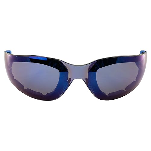 Global Vision Eyewear Rider Foam Padded Motorcycle Safety Sunglasses Metallic Blue Frame w/Blue Mirror Lenses2