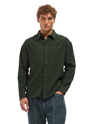 Image of THE BEAR HOUSE Men Pure Cotton Textured Relaxed Fit Overshirt