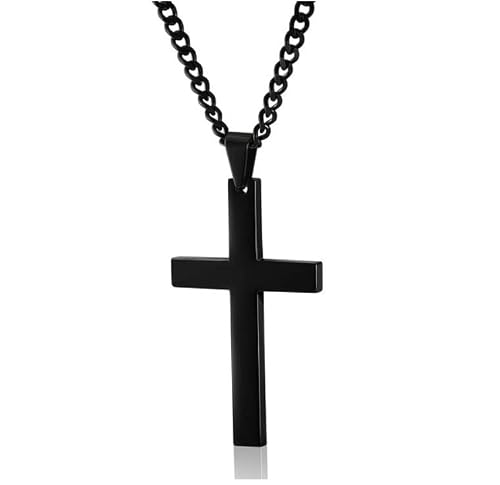Tforester Cross Necklace For Man And Women, Titanium Steel Cross Pendant Necklace Best Gift For Men Women Boys Girls, 17.7 Inch Chain, Black #TOP13