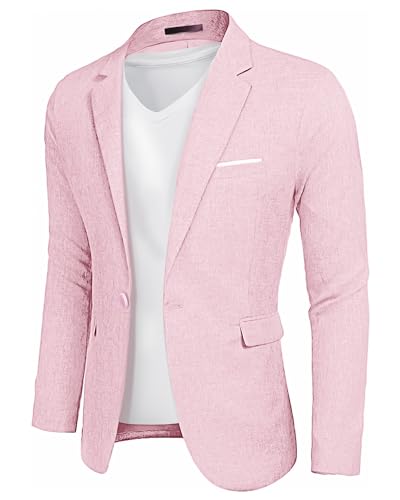 YND Men's Casual One Button Linen Suit Jacket, Slim Fit Sport Coat Lightweight Business Blazer