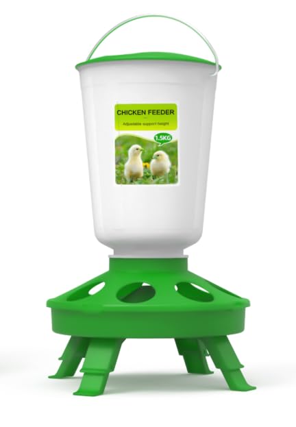 Chicken Poultry Bird Feeder 1.5kg Foldable Legs Brooder Kit Bucket Chicks Hen Quail Small Red or Green (Green)