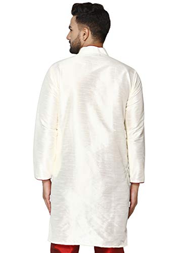 Image of Amazon Brand - Anarva Men's Art Silk Woven Design Long Kurta Mandarin Collar Straight Shirt