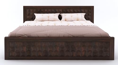 Image of Sheesham Wood King Size Bed with Box Storage and Headboard | Durable Wooden Double Bed Cot Palang Furniture for Bedroom, Living Room, Guest Room, Hotel and Home (Walnut Finish-1 Year Warranty)