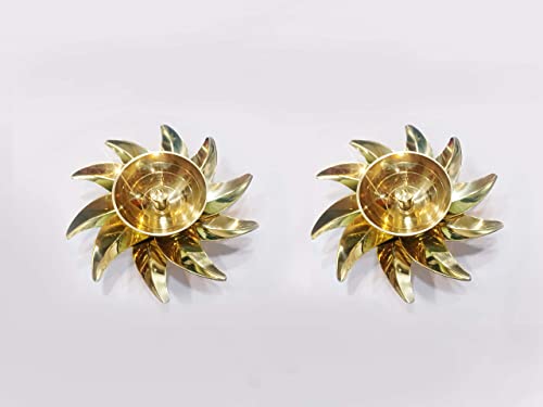 Image of CraftVatika Brass Diya for Diwali Decoration Flower Diya Oil Lamp for Puja Home Decor (Pack of 2)
