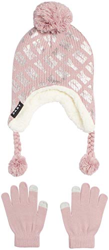 'DKNY Girls Winter Hat and Glove Set - Sherpa Fur Lined Earflap Pom