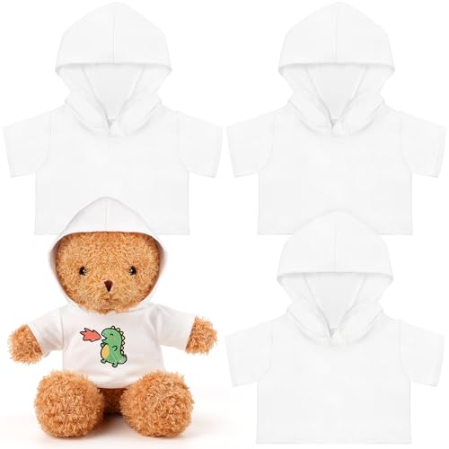 Litherr S 3 Pcs Plush Animal Clothes Hoodies for 8-12 Inch Stuffed Bear Blank Stuffed Doll Shirt Perfect for Sublimation DIY Goodie Bag Stuffers
