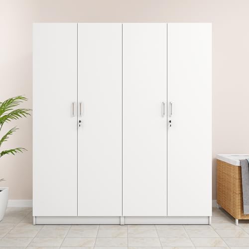 Image of VIKI Wardrobe | Wooden Almirah for 4 Door Fully Shelves Wardrobe (Frosty White - 40D x 160W x 180.8H) | 1 Year Warranty | Free Assembly