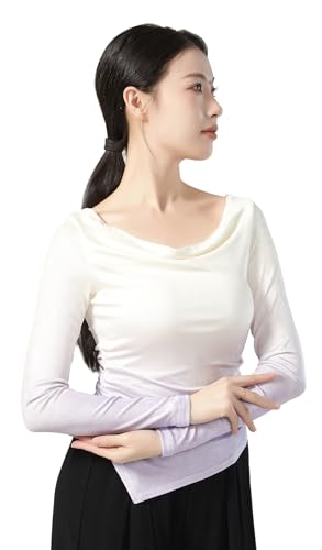 Angcoco Women's Gradient Color Long Sleeved Elegant Straight Neckline Tops Purple