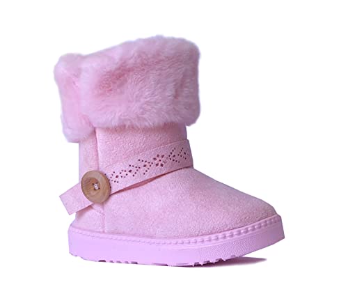 Image of REDVOLUTION Kids Boots Toddler Girls Cute 2 Buttons || Rhinestone Faux Fur Suede Knitting Shoe (Toddler 6, 365 pink)