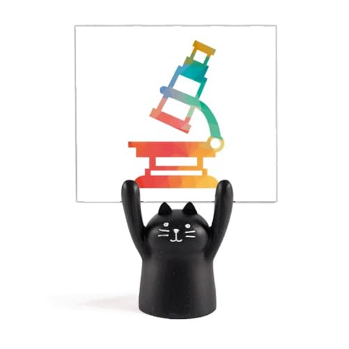 Support de mémo microscope en dessin animé et chat noir pour notes