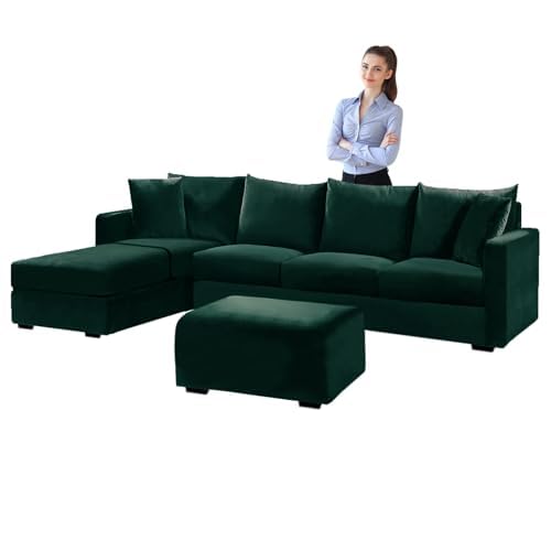 SYLC Velvet Sofa Covers L Shape, Stretch Corner Sofa Cover with Cushion Covers, Couch Cover Friheten Cover for U Sectional Sofa (Dark green,Sofa Cover 140-185cm)