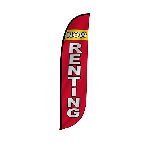 LookOurWay Feather Flag Banner - 12 Feet Tall Advertising Flags for Outside Business and Events Promotion - Swooper Flag Only - Real Estate Flags - Now Renting (10M1200305)