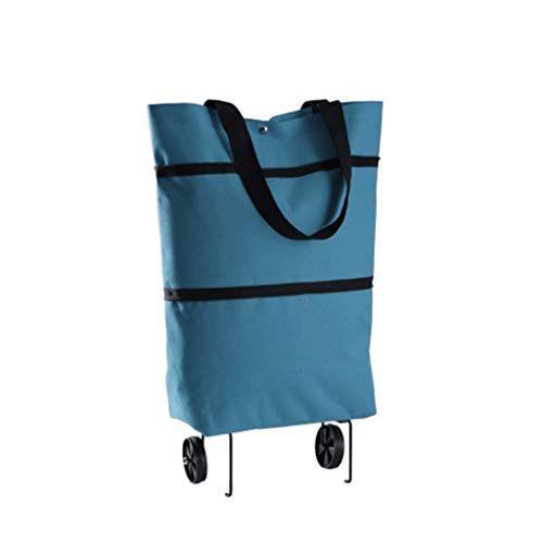 LYLSXY Karren, Faltbare Frauen Einkaufswagen Tasche Tragbare Einkaufen Trolley Tasche Mit Rädern Faltbarer Wagen Rolling Supermarkt Supermarkt,Blau,Klein Cover