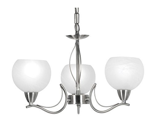 Lustre 3 lampes Luanda Oaks Lighting 1063/3 AC en chrome satiné et verre opalin
