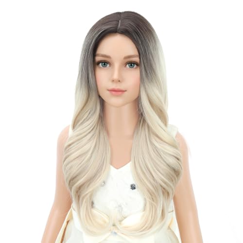 Image of PATTNIUM Long Blonde Wigs Long Curly Wavy Ombre Blonde Wig Middle Part Girls Wigs Heat Resistant Synthetic Hair Wigs
