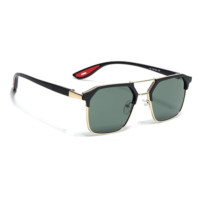 spadeaces Men's Square Aviator Sunglasses, Black and Gold Frame, Grey Polarised Lenses-picture-28