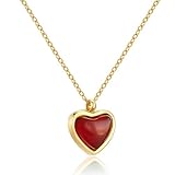 CATZUM Collier Femme Coeur, Grand Pendentif en Verre Rouge, Chaîne Réglable, Bijoux Femme Pas Cher, Cadeau de Bijoux pour le Jour de la Saint Valentin Noël Anniversaire, Hypoallergénique (Rouge)