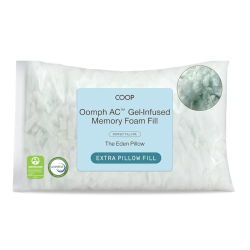 Coop Home Goods Extra Oomph AC Fill, Gel-Infused Memory Foam & Poly Fill, Extra Fill Bag, Refill for Eden Memory Foam Pillow, GREENGUARD Gold and CertiPUR-US Certified