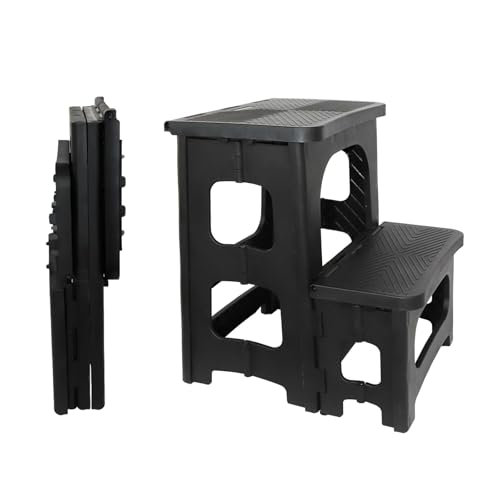 2 Stufen Tritthocker Klappbar Klapphocker mit Tragegriff Rutschfester Trittschemel Fußhocker Tragbaren Faltbarer Wetterfest für Küche, Haus, Büro, Draußen