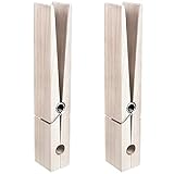 Blulu 2 Pcs 12 Inch Jumbo Wooden Clothespins Large Clothespin Towel Holder Giant Wooden Clothes Pins Large Clothes Clips with Spring for DIY Craft Winter Farmhouse Bathroom Laundry Room(Light White)