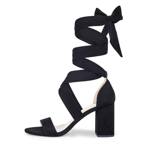 GENSHUO Women's Chunky High Heels Lace Up Strappy Block Sandals Open Toe Sexy Dress Heel Comfortable Prom Wedding Homecoming Party Graduation Shoes3