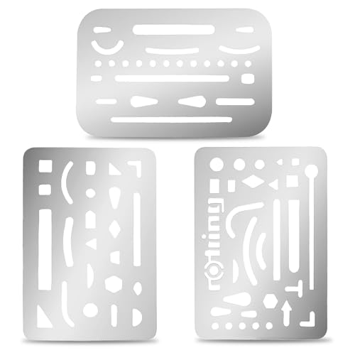 3 Stück Radierschablone Edelstahl Schablonen Zeichenwerkzeuge Metall Brandmalerei Zeichenschablonen Werkzeuge für mechanische Zeichnungen Technisches Design