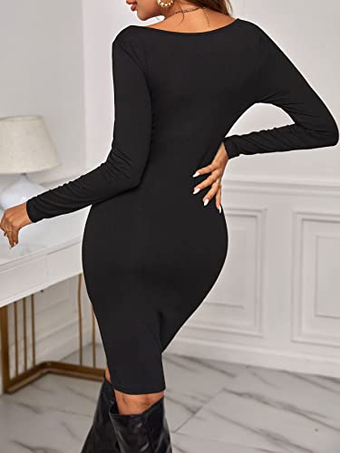 Wdirara Women's Maternity Sweetheart Neckline Long Sleeve Tight Knee Length Dress Black M #TOP1