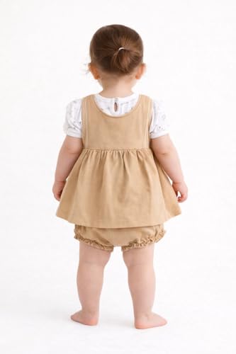 Image of Baby Girls Frock Dress with Bloomer Set | Short Sleeve Polka Dot Inner Layer & Bow Detail Special for 0-6 Months