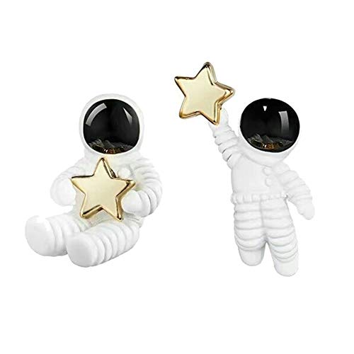 Afco Women's Asymmetric Star Spaceman Ear Studs Earrings Silver