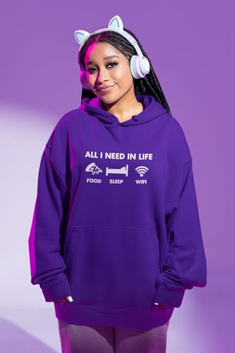 Funny Hoodie for Teen All I Need In Life Food Sleep WIFI Unisex Adults and Kids Hoodie Adulting Teenager WFH Computer Internet Hoody